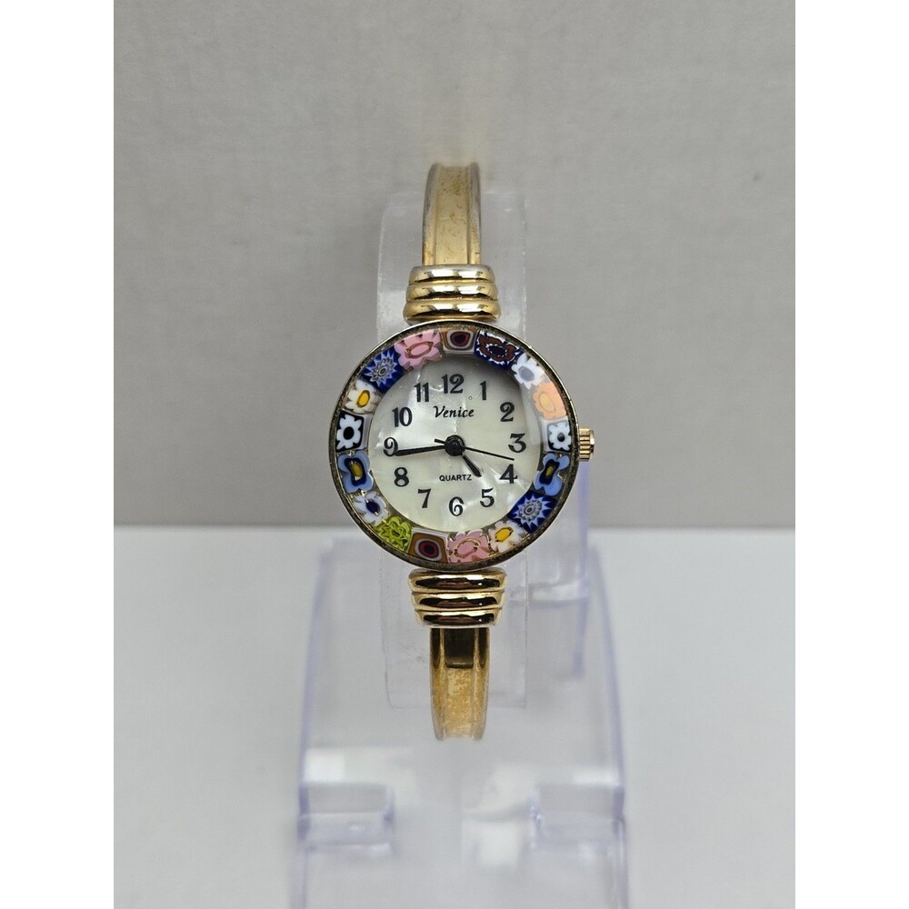 Venice Murano Millefiori Gold Tone Bangle 25mm Watch Womens Dainty New Battery